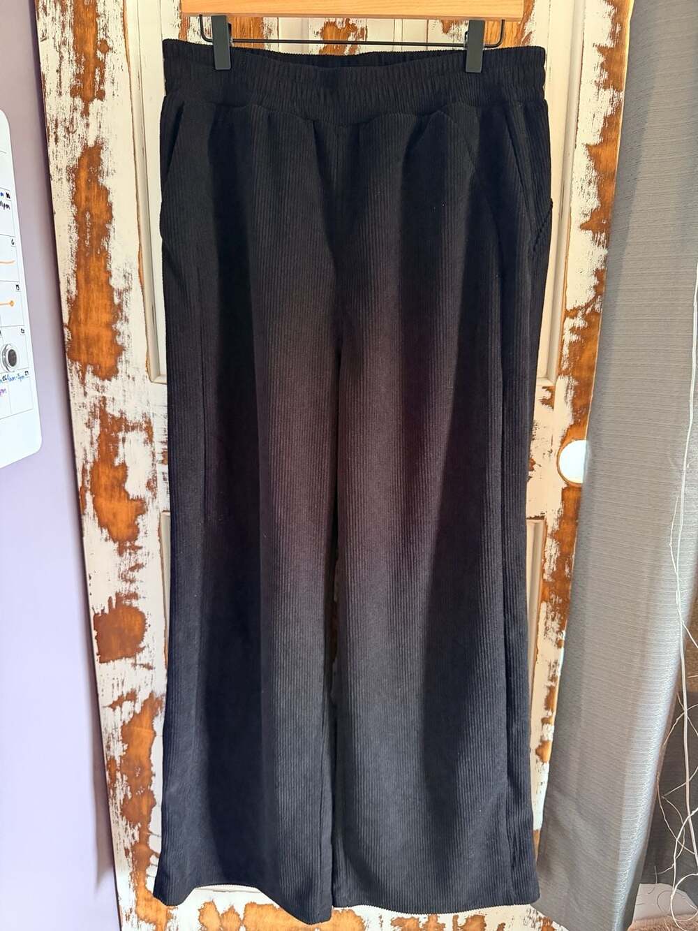 Halara Women's Black Corduroy Wide Leg Lounge Pants Athleisure Old Money Capsule